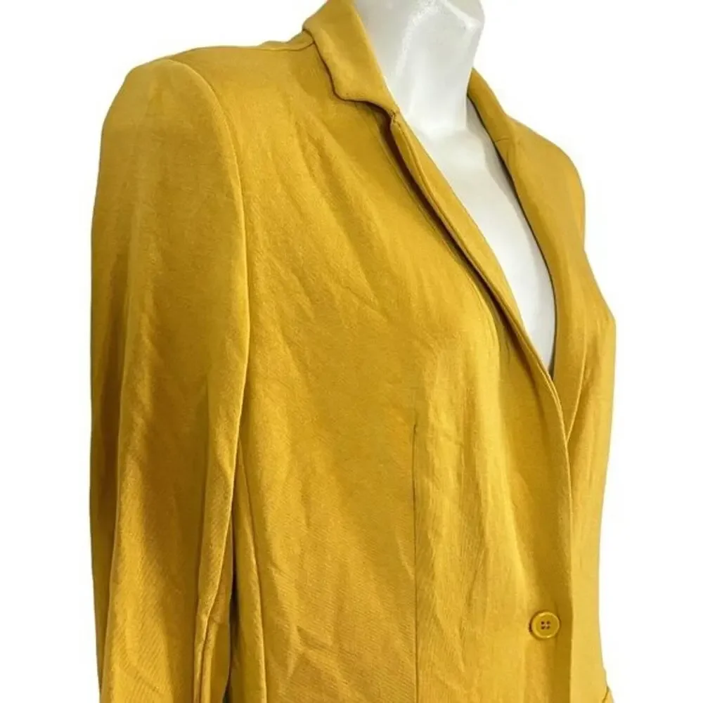 Magaschoni Womens Mustard Preppy Stretch Knit Suit Jacket Blazer Career Small